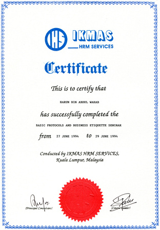 Harun Wahab Certificate