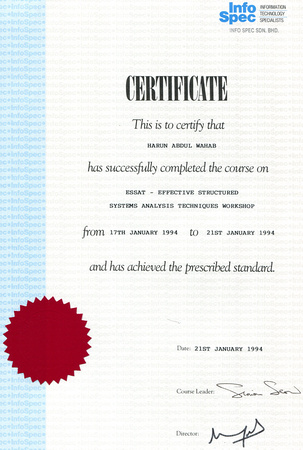 Harun Wahab Certificate