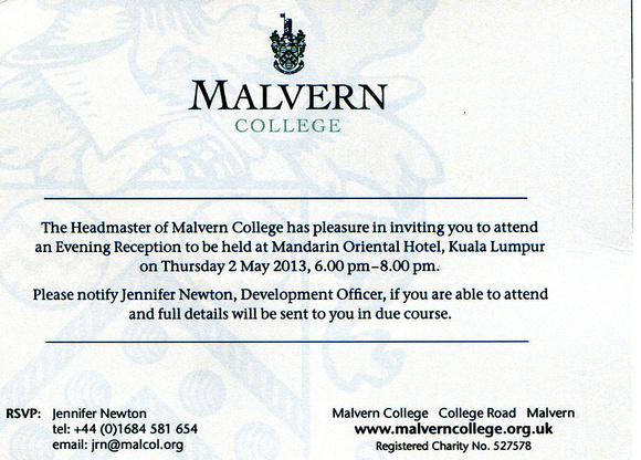 Malvern College Dinner Invitation