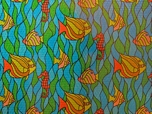 Stained Glass of Fish and Seahorse - Design at a Hotel Resort